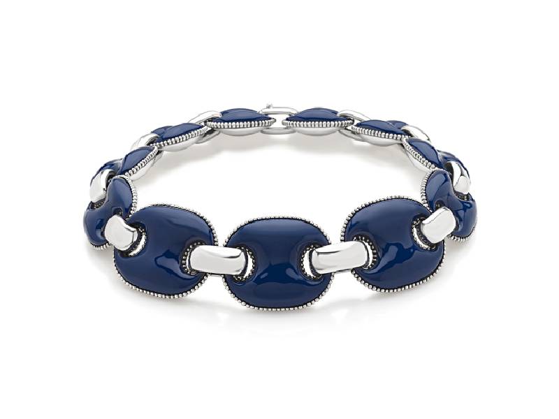 MARINE CHAIN NECKLACE IN SILVER AND BLUE ENAMEL CAPRINESS CHANTECLER 40187